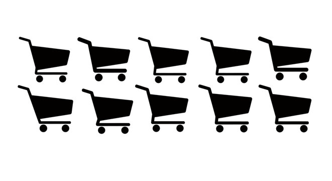 Grid of black shopping cart icons arranged in a repeating pattern across rows and columns.