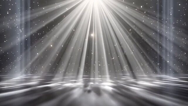 Stage Light Background with Heavenly White Light Rays and Glowing Particles
