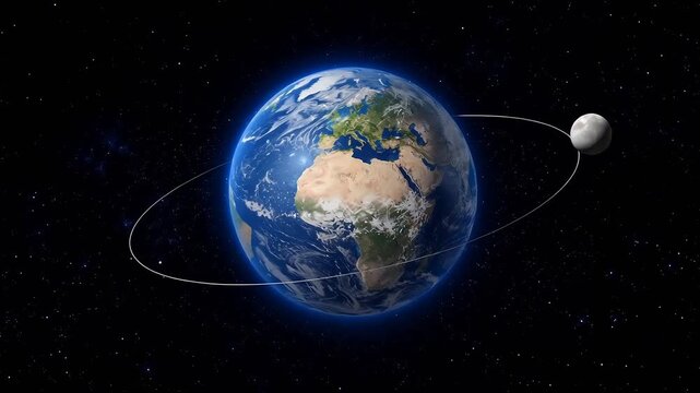 Earth and Moon Viewed from Space with Orbit Concept