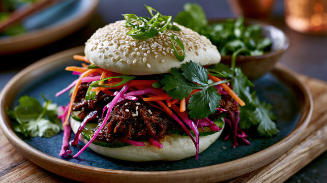 pulled beef bao buns with tender meat and fresh toppings