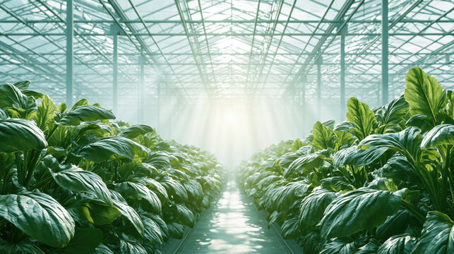 bright smart farm greenhouse with fresh crops and modern agriculture