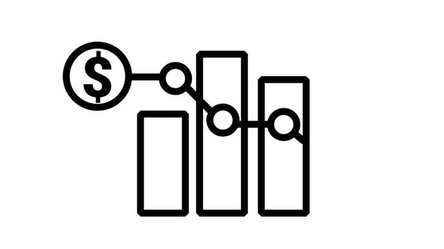 Financial Bar Chart Motion Icon. Animated vector icon featuring bar chart growth graph with dollar currency symbol for financial analytics and progress footage.