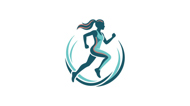 Female runner silhouette in circular wave frame.