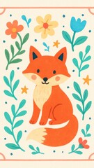 Fototapeta premium Cute fox floral mobile wallpaper
