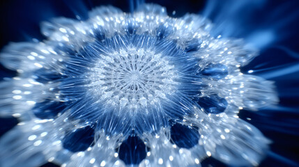 Obraz premium Glowing Blue Crystal Snowflake Mandala on Dark Background