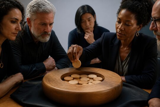 Calm board game night with friends enjoying mindful leisure at home