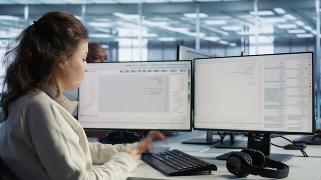 IT specialist keeps valuable data shielded in a server farm from an alternate angle, connecting network security with monitored infrastructure.