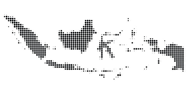 Dotted halftone vector map of Indonesia archipelago on white background