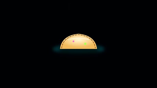 steaming hot dumpling parcels appearing in sequence during a lunar new year vegan banquet celebration featuring stylized glowing food icons against a dark solid black void