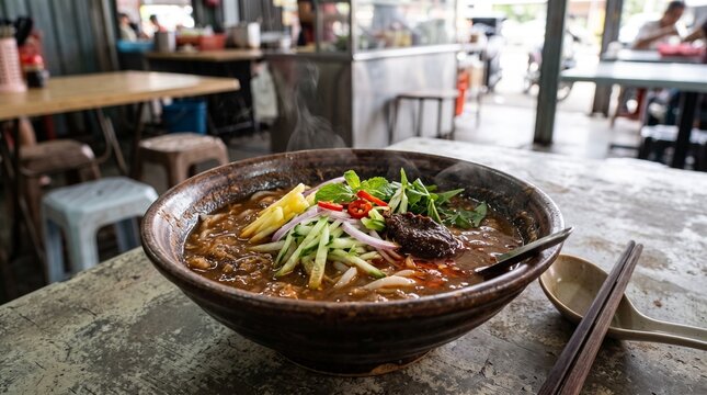 Traditional Malaysian Asam Laksa Noodle Soup