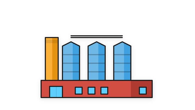 Modern Industrial Building with Silos and Chimney.