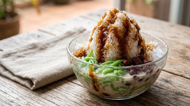 Traditional Malaysian Cendol Shaved Ice Dessert
