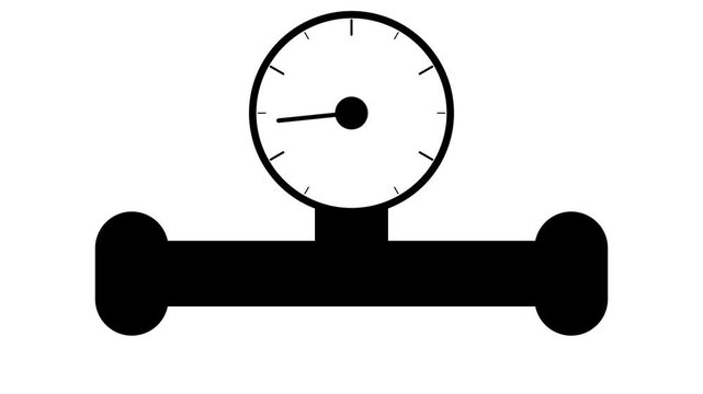 Simple Black and White Icon of a Pressure Gauge on a Pipe.