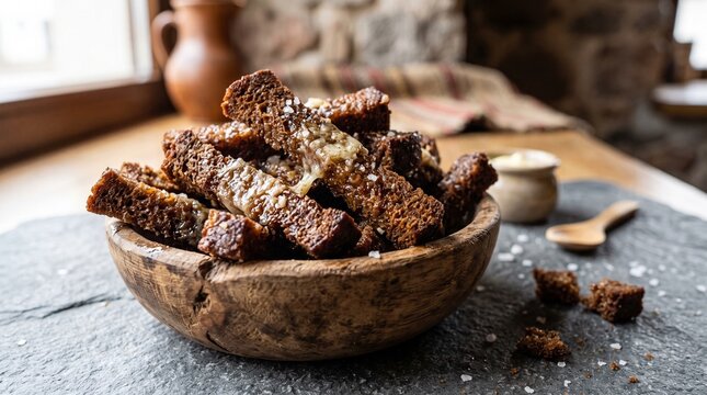 Crispy Lithuanian Kepta Duona Fried Rye Bread with Garlic