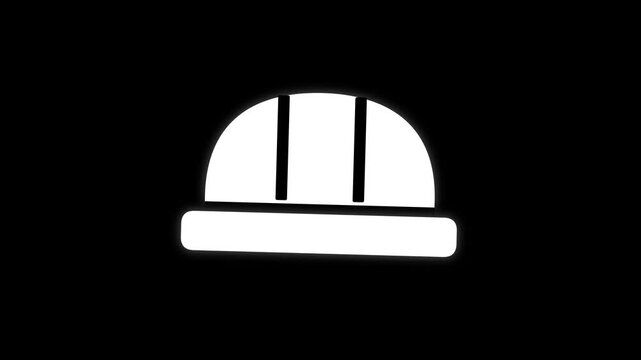 White Hard Hat Icon on Black Background Simple Graphic.
