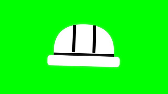 White Hard Hat Icon on Green Screen Background.