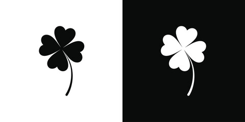 Four Leaf Clover Dichotomy. A striking graphic representation of a four-leaf clover, presented in both stark black and crisp white, embodies the essence of luck and contrast. © Binoy Vectors