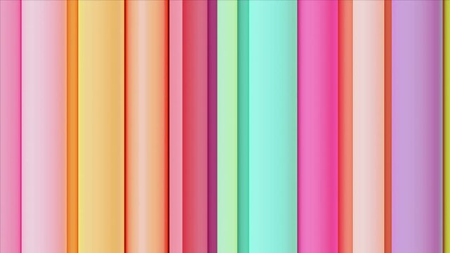 Dreamy pastel vertical stripes in smooth horizontal motion. Soft summer colors gently blend into calming geometric animation for advertising, beauty branding, creative projects. Seamless loop 4K video