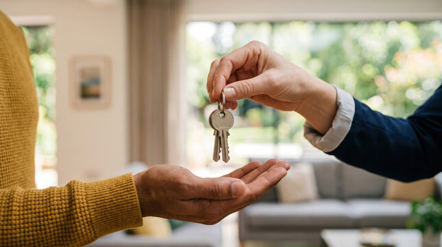 Agent Handing House Keys to New Owners
