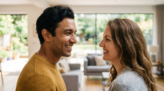 Couple Sharing Excited Look at Home Viewing