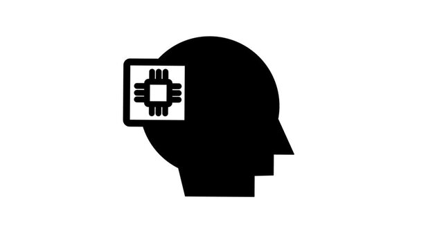 Artificial Intelligence Head Animated Icon. Futuristic animated icon showing human profile head with microchip brain representing artificial intelligence, machine learning, and smart technology.