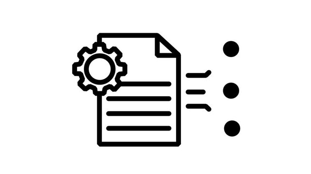 Automated Data Processing Animated Icon. Professional animated icon featuring document with gear mechanism and data flow for automated workflow and digital process optimization.
