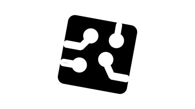 Hardware Microchip Circuit Animated Icon. Sleek animated icon showcasing a square semiconductor microchip with circuit tracks for hardware technology and electronic component concepts.