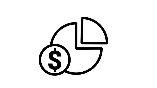 Financial Budget Allocation Animated Icon. Animated vector icon featuring financial pie chart graph with dollar coin segment for budget allocation share analysis footage.