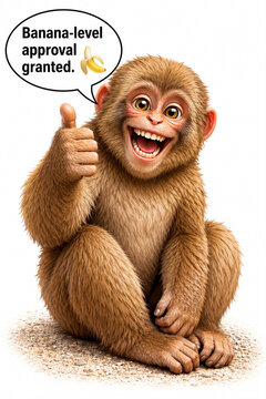 Cute Monkey Thumbs Up Approval Speech Bubble White Background Illustration
