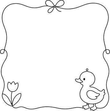 Cute hand drawn duck frame line art on transparent background