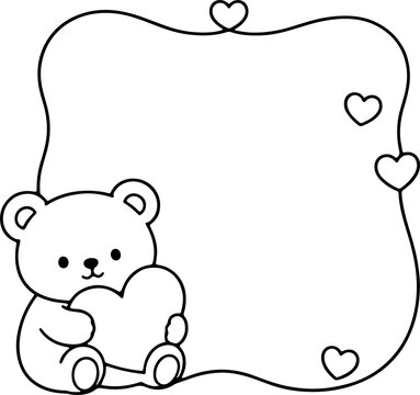 Cute hand drawn rabbit frame line art on transparent background