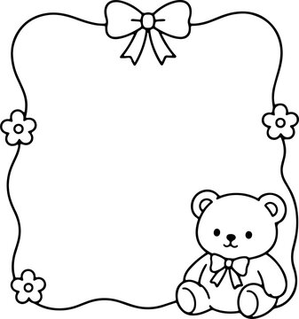 Cute hand drawn rabbit frame line art on transparent background