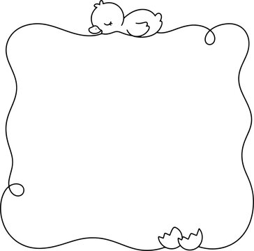 Cute hand drawn duck frame line art on transparent background
