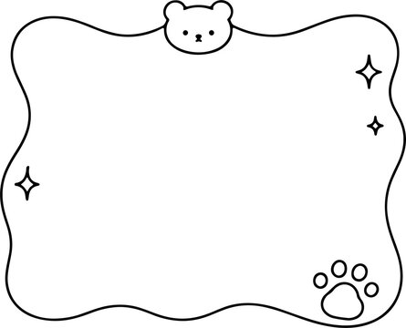 Cute hand drawn bear frame line art on transparent background
