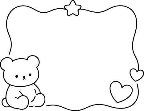 Cute hand drawn bear frame line art on transparent background