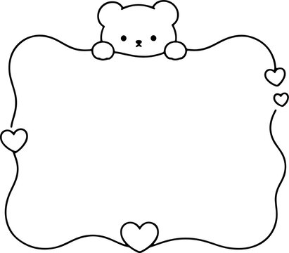 Cute hand drawn bear frame line art on transparent background