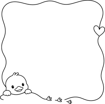 Cute hand drawn duck frame line art on transparent background