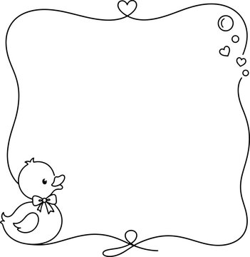 Cute hand drawn duck frame line art on transparent background