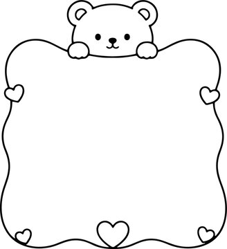 Cute hand drawn bear frame line art on transparent background