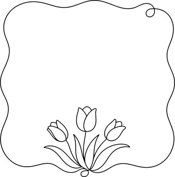 Cute hand drawn tulip flower frame line art on transparent background