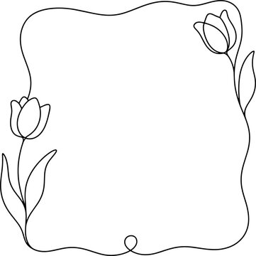 Cute hand drawn tulip flower frame line art on transparent background