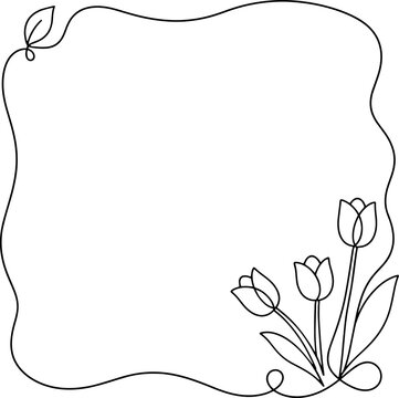 Cute hand drawn tulip flower frame line art on transparent background