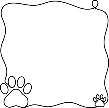 Cute hand drawn paw print frame line art on transparent background