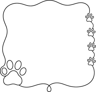 Cute hand drawn paw print frame line art on transparent background