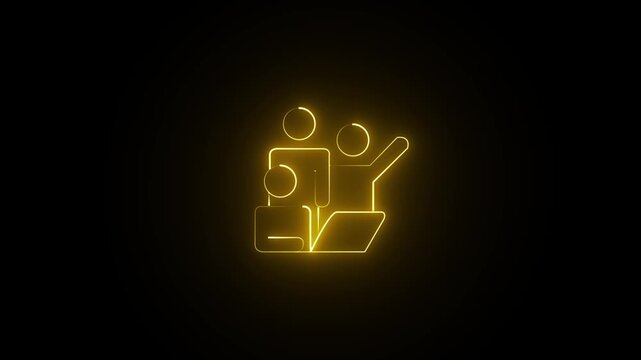 Modern neon family line icon animation featuring parents and child in a glowing blue outline. Represents family, parenting, childcare, togetherness, support, home life, social care, community