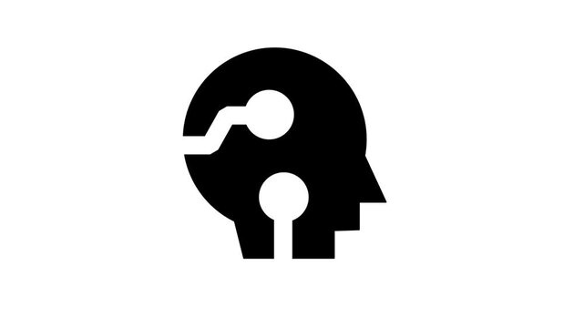 AI Mind Technology Animated Icon. Animated vector icon featuring human head profile silhouette with circuit connections for artificial intelligence tech mind concept footage.