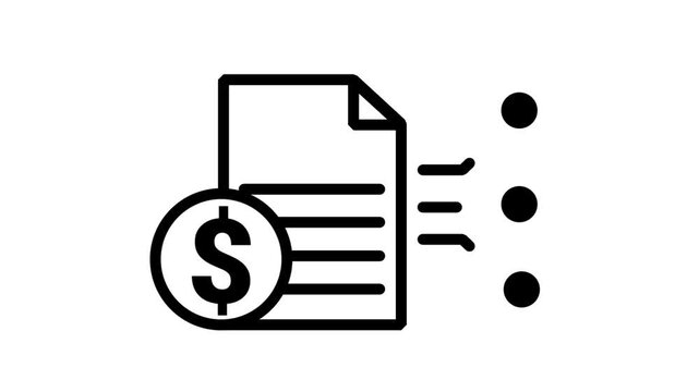 Digital Invoice Data Transfer Animated Icon. Animated vector icon featuring financial document invoice with dollar symbol and data transfer dots for electronic billing footage.