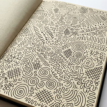 Intricate Hand Drawn Abstract Doodles Pattern on a Beige Notebook Page
