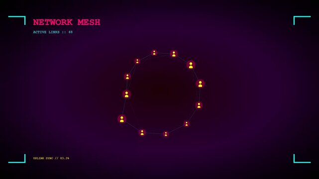A glowing digital interface presenting a Realtime Trend Visualization shows connected user profiles synchronizing data as the uplink percentage rises on a dark purple background