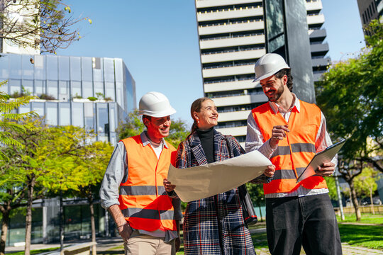 Business team planning city coworking construction project
